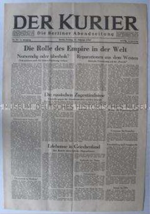 (West)-Berliner Abendzeitung "Der Kurier" u.a. zur britischen Kolonialpolitik