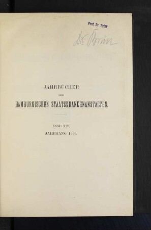 14.1909(1910): Jahrbücher der hamburgischen Staatskrankenanstalten
