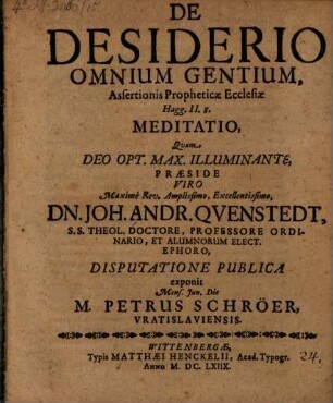De desiderio omnium gentium, assertionis propheticae ecclesiae Hagg. II, 8. meditatio