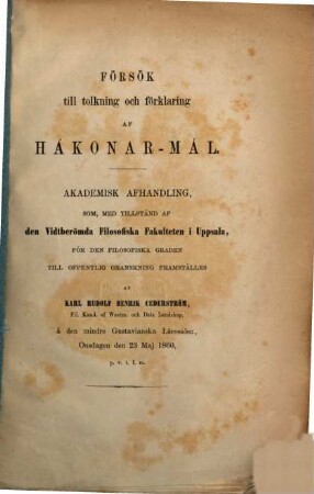 Försök till tolkning och förklaring af Hákonar-Mál : akademisk afhandling