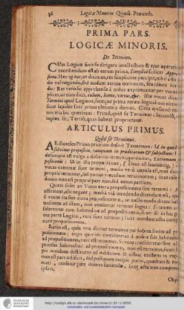 PRIMA PARS. LOGICAE MINORIS.