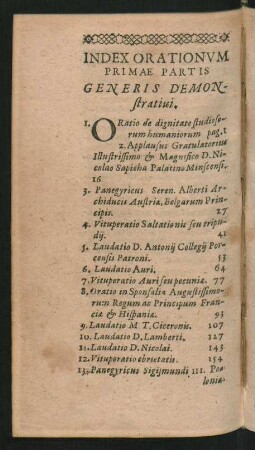 Index Orationum Primae Partis