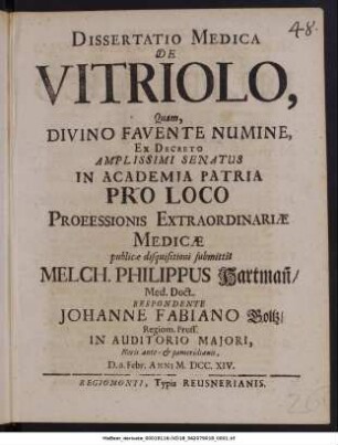 Dissertatio Medica De Vitriolo