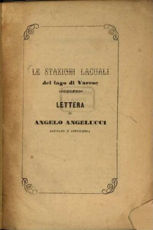 Le stazioni lacuali del lago di Varese lettera di Angelo Angelucci