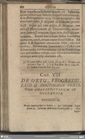 Cap. VIII. De Ortu, Progressu, Fatis & Doctoribus Praecipuis Anabaptistarum In Hollandia