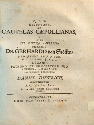 Dispvtatio ad Cautelas Caepollianas, I.