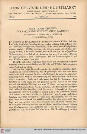 Neue Folge 31 = Jahrgang 55: "Künstlergeschichte" oder "Kunstgeschichte ohne Namen"? : Entgegnung an Heinrich Wölfflin