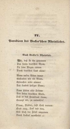 IV. Parodieen des Becker'schen Rheinliedes