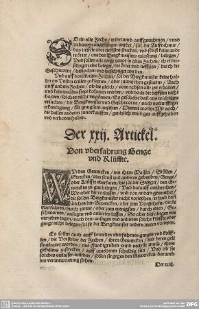 Der XXII. Artickel. Von uberfahrung Genge und Klüffte.