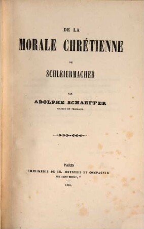 De la morale chrétienne de Schleiermacher
