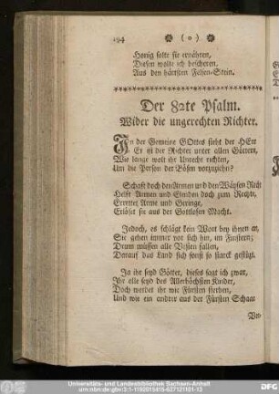 Der 82te Psalm. Wider die ungerechten Richter.