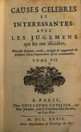 Causes Célèbres Et Interessantes Avec Les Jugemens qui les ont décidées, 7