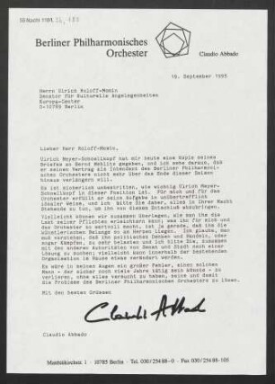 Brief an Ulrich Roloff-Momin an Berlin / Senatsverwaltung für Kulturelle Angelegenheiten, 19.09.1995