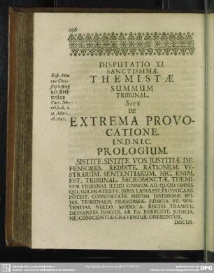 Disputatio XI. Sanctissimae Themistae Summum Tribunal. Sive De Extrema Provocatione