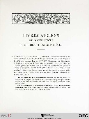 Livres anciens du XVIII siècle et du début du XIX siècle (Nr. 1-189)