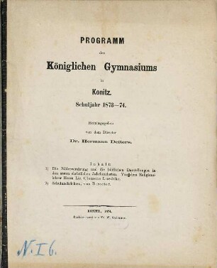 Programm des Königlichen Gymnasiums in Conitz : Schuljahr ..., 1873/74 (1874)