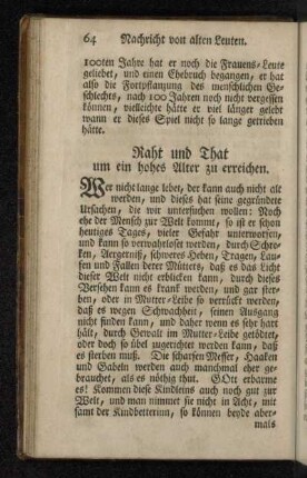 Raht und That um ein hohes Alter zu erreichen.