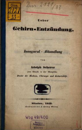 Ueber Gehirn-Entzündung : Inaugural-Abhandlung