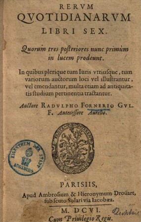 Rerum quotidianarum libri sex ... : in quibus plerique tum Juris utriusque, tum variorum auctorum loci vel illustrantur, vel emendantur ...