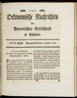 XXVII. Stück. Sonnabends den 3 Julius. 1779.