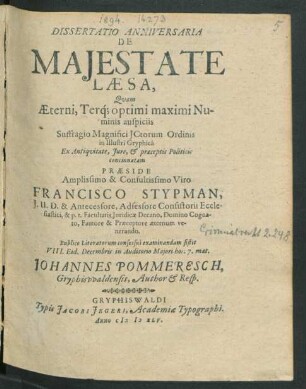 Dissertatio Anniversaria De Maiestate Laesa