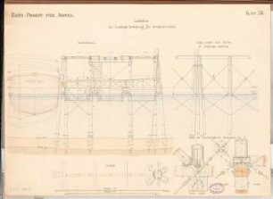 Hafen für Arkona Schinkelwettbewerb 1868: Landungssteg: Längsschnitt (Ausschnitt), Querschnitt, Details 1:60, 1:12; 2 Maßstabsleisten