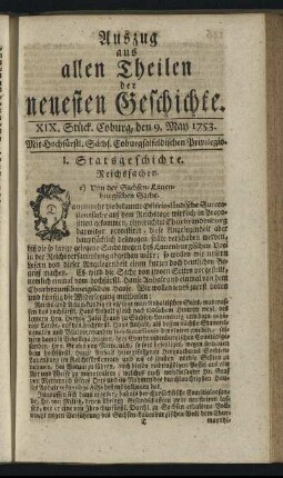 XIX. Stück. Coburg, den 9. May. 1753.