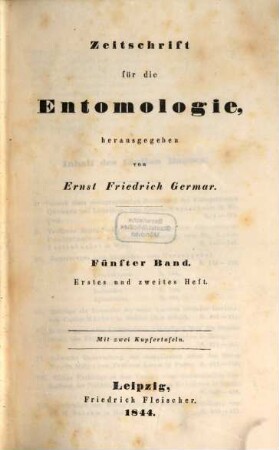 Zeitschrift für die Entomologie. 5, 5. 1844