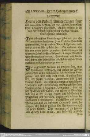 LXXXVIII. Herrn von Leibnitz Anmerckungen über das Arcanum Regium, ...