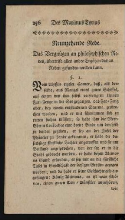 Neunzehende Rede. Das Vergnügen an philosophischen Reden, übertrift alles andre Ergötzen das an Reden gefunden werden kann