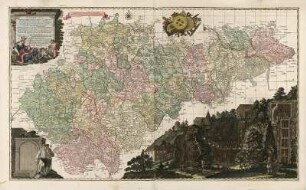 Karte vom Erzgebirgischen Kreis, 1:170 000, Kupferstich, um 1757 : Carte Von Ertzgebürgischen Creyss, In Churfürstenthum Sachssen : mit allen darinnen befindlichen Aemtern wie solche eingetheilet, und zwar: I. Die Aemter Zwikau und Werda, IIa. Wiesenburg, IIb. Amt Schwartzenberg, III. Amt Chemniz, IV. Amt Stollberg, V. Amt Grünheyn, VI. Amt Wolkenstein, IIV. Amt Lauterstein, VIII. Amt Augustusburg, IX. Amt Frankenberg, X. Amt Nossen, XI. Amt Freyberg, XII. Amt Grillenburg, XIII. Amt Frauenstein, XIV. Amt Altenberg, XV. Amt Dippoldiswalda, Ingleichen derer im Meisnischen Creys gelegenen Aemter: XVI. Amt Pirna und der Herrschafft Lauenstein, XVII. Amt Lohmen, XVIII. Amt Hohenstein, und denen Gräflich Schoenburgischen, im Marggrafthum Meissen belegenen Herrschafften und Aemteren, als A. Reichs-Herrschafften Glauchau und Lichtenstein, B. Rs. Grafschafft Hartenstein und Herschafft Stein, C. Amt Remissau, D. Reichs-Herrschafft Waldenburg, E. Amt Penig, F. Amt Rochsburg, G. Amt Wechselburg ; mit Königl. und Churfursl. Sachss. Privilegio / [Zeichner d. Kt.: A. F. Zürner]. - [Ca. 1:170 000]. - Amsterdam : P. Schenk , [um 1757]. - 1 Kt. auf 2 Bl. : Kupferst. ; Gesamtgr. 100 x 59 cm, je Teil 50 x 59 cm