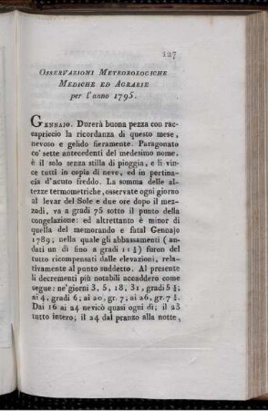 Osservazioni Meteorologiche Mediche ed Agrarie per l´anno 1795.