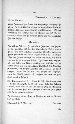 203 Wandsbeck, d. 17. Xbr. 1811