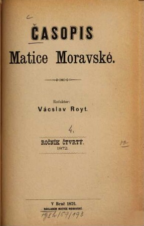 Časopis Matice Moravské. 4. 1872