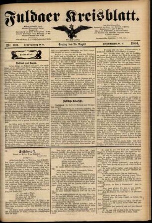 Erste Ausgabe vom Freitag, den 26. August 1904.