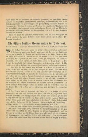 Die öftere heilige Kommunion im Internat : Referat, erstattet im Salzburger Internatsverbande