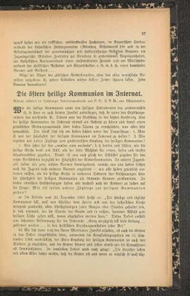 Die öftere heilige Kommunion im Internat : Referat, erstattet im Salzburger Internatsverbande