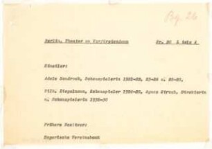 Theater am Kurfürstendamm, Berlin: Schriftstück zum Fragebogen für das Handbuch »Das Deutsche Theater«
