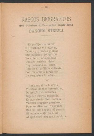 Rasgos biográficos del Célebre e Inmortal Espiritista Pancho Sierra