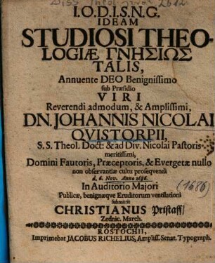 Ideam Studiosi Theologiae Gnēsiōs Talis