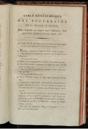 Table généalogique des souverains de la maison de Rurick