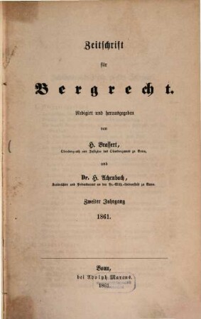 Zeitschrift für Bergrecht : ZfB, 2. 1861
