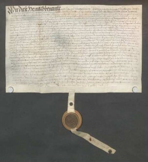 Matthes Scherer, Schultheiß, und genannte Mitglieder des Gerichts zu Zeutern beurkunden eine Gültverschreibung des Leonhard Müller und seiner Ehefrau Barbara über 40 Gulden gegenüber Johann Rehm, Generalkollektor des Bistums Speyer.