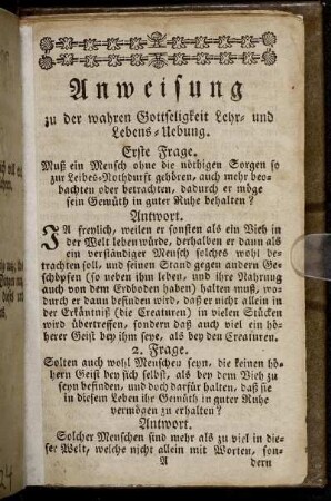 Anweisung zu der wahren Gottseligkeit Lehr- und Lebens-Uebung.