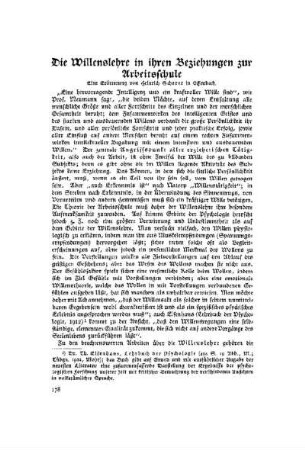 Die Willenslehre in ihren Beziehungen zur Arbeitsschule