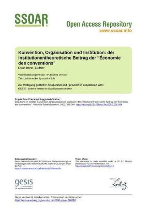 Konvention, Organisation und Institution: der institutionentheoretische Beitrag der "Économie des conventions"