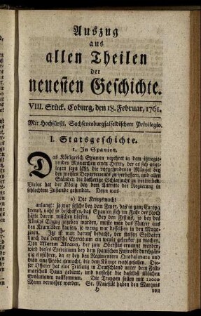 VIII. Stück. Coburg, den 18. Februar, 1761.