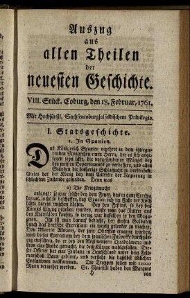 VIII. Stück. Coburg, den 18. Februar, 1761.