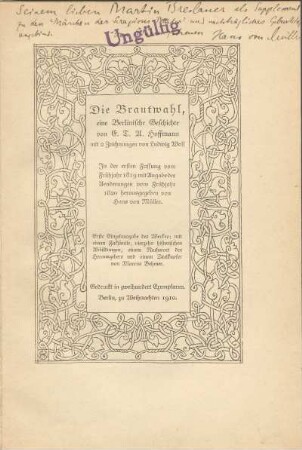 Die Brautwahl : eine Berlinische Geschichte