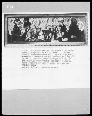 Sippenaltar — Predella: Maria Cleophas und Vir Alpheus mit ihren Kindern Jakobus der Jüngere, Simon, Judas Thaddäus und Joseph und Maria Salome und Vir Zebedäus mit ihren Kindern Johannes und Jakobus Major